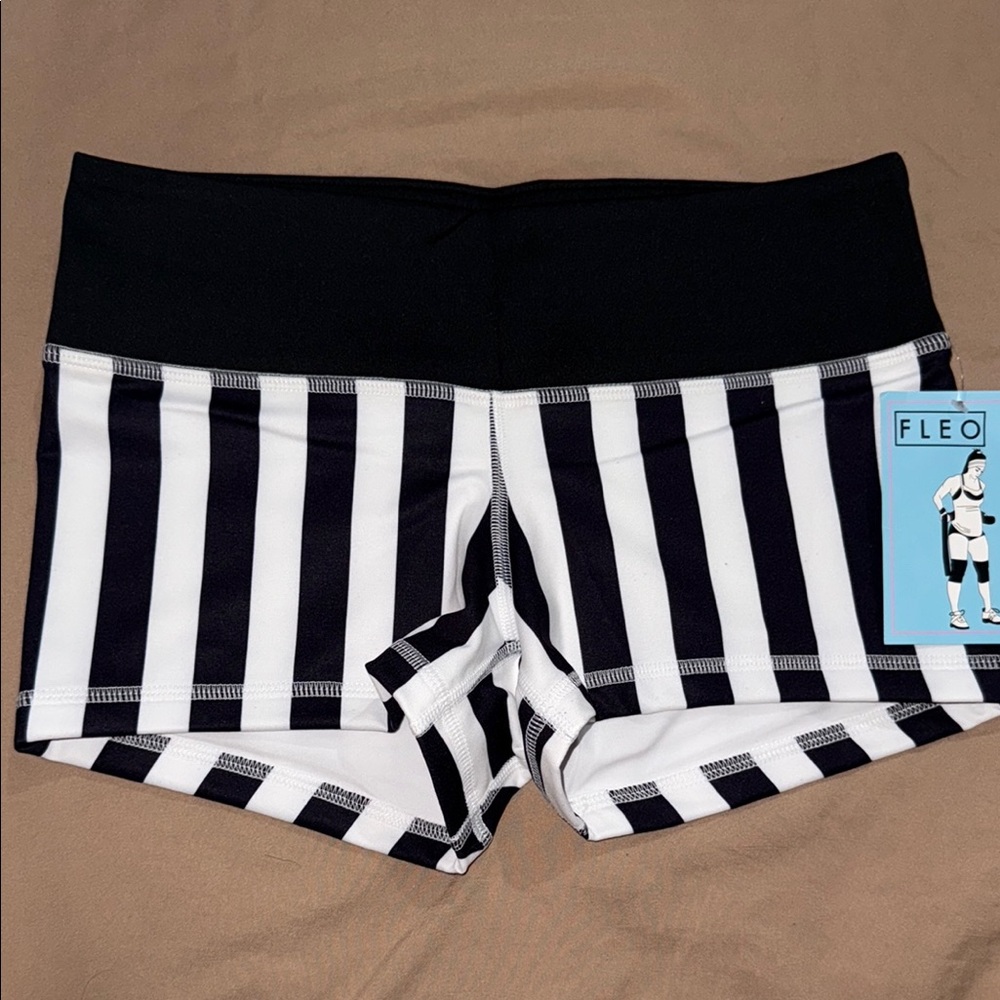 Fleo Black and White Striped Athletic Shorts